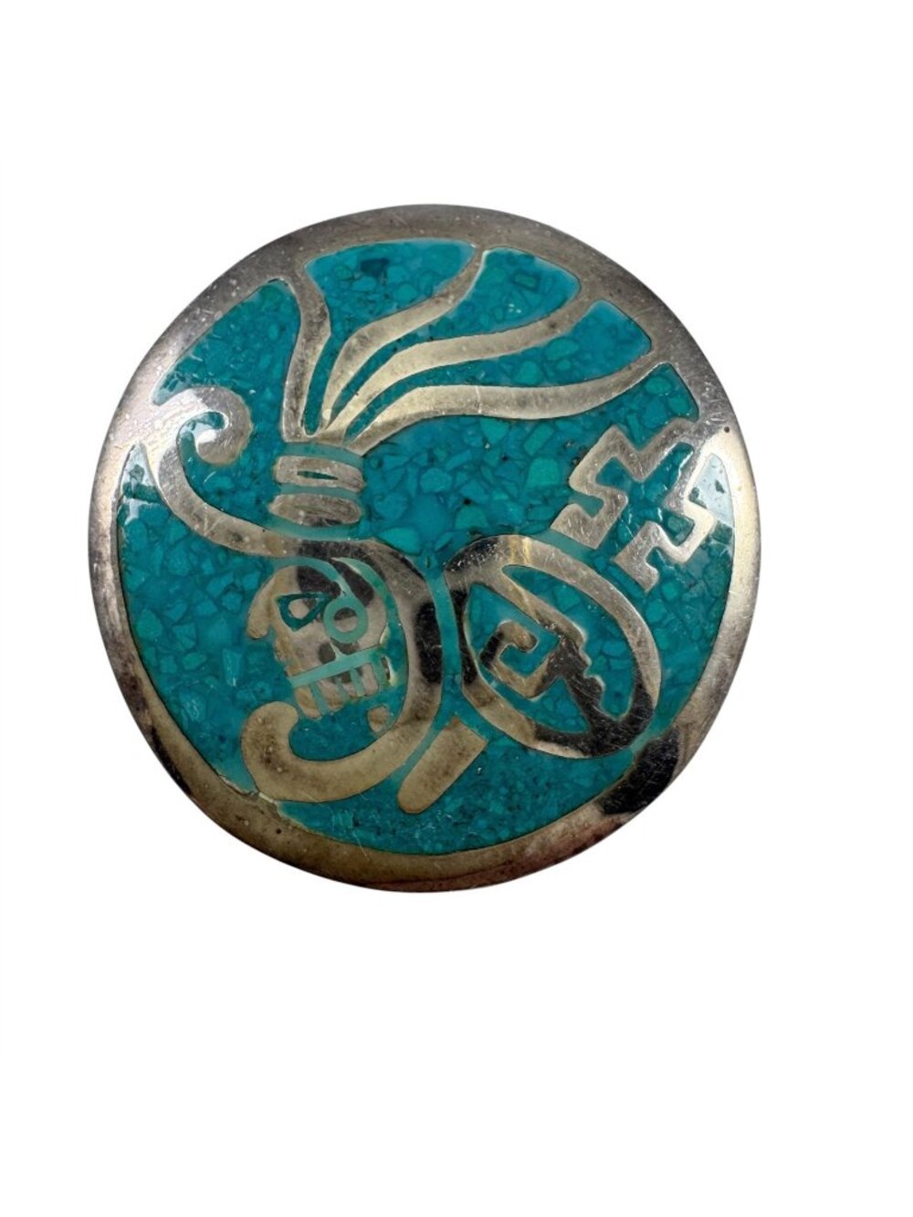Turquoise and Sterling Silver Inlay Pendant or Brooch Pin Mexico 925 TG-17